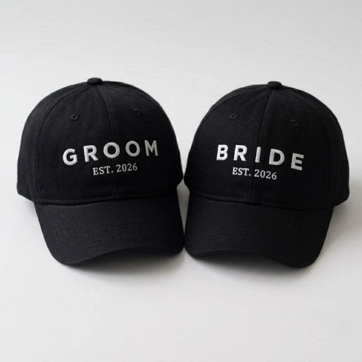Matching Bride Groom Embroidered Hats, Mr and Mrs Washed Cotton Baseball Caps