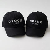 Matching Bride Groom Embroidered Hats, Mr and Mrs Washed Cotton Baseball Caps