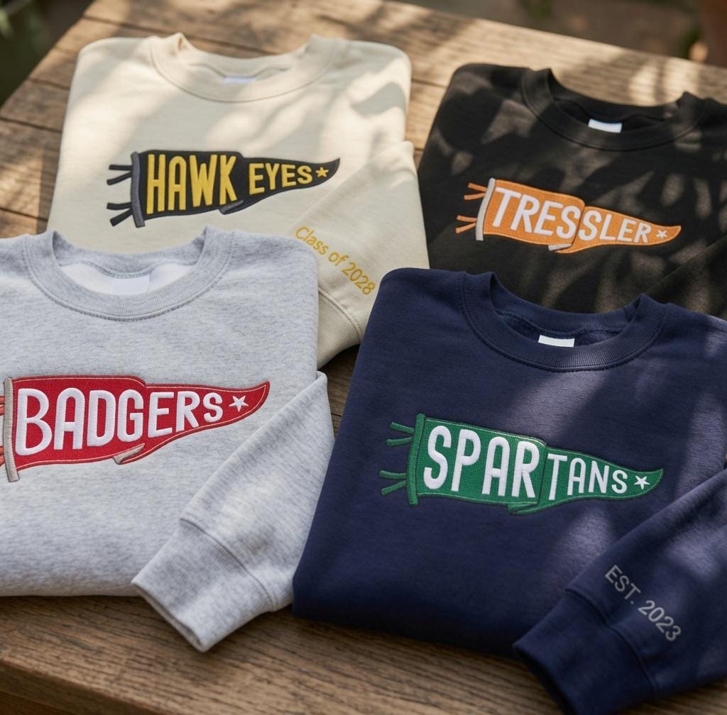 Custom Pennant Embroidered Sweatshirt, Personalized College Vintage Sports Crewneck