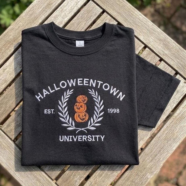 Halloweentown University Sweatshirt, Embroidered Pumpkin Halloween College Crewneck