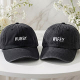 Matching Bride Groom Embroidered Hats, Custom Wedding Couple Washed Cotton Baseball Caps