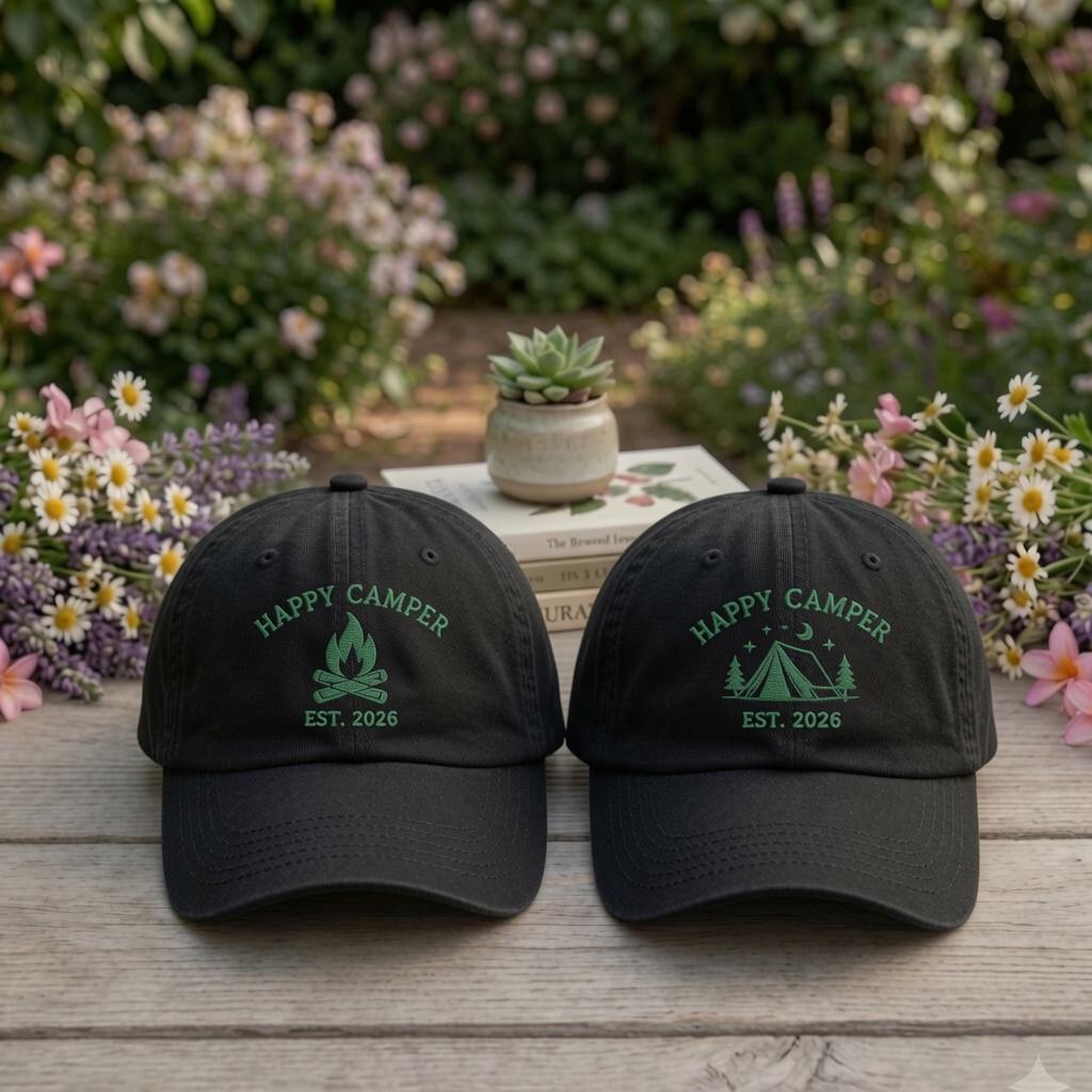Custom Camping Embroidered Hat, Personalized Outdoor Adventure Baseball Cap, Nature Lover Gift