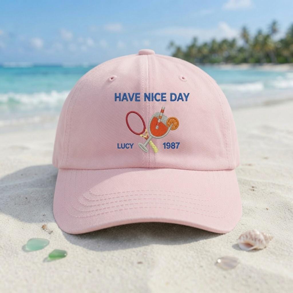 Personalized Vacation Dad Hat, Custom Name and Year Beach Baseball Cap, Cocktail Tennis Embroidery