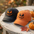 Skull Pumpkin Face Embroidered Hat - Spooky Skeleton Halloween Cap