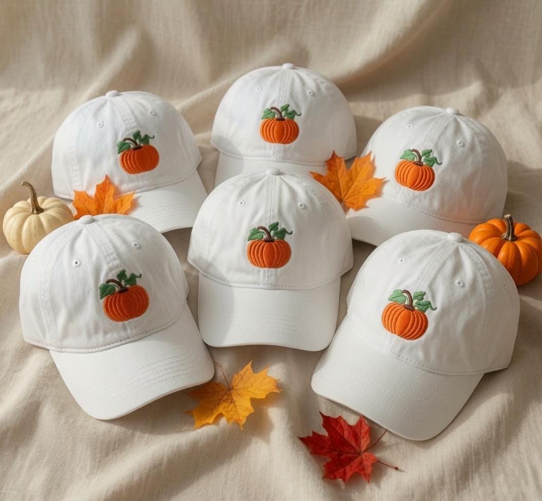 Embroidered Pumpkin Dad Hat - Neutral Fall Harvest & Thanksgiving Cap