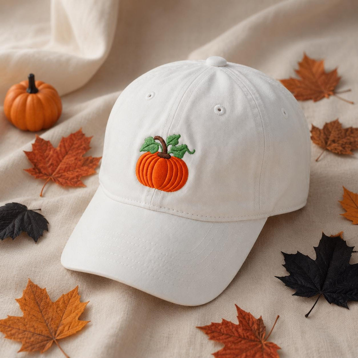 Embroidered Pumpkin Dad Hat - Neutral Fall Harvest & Thanksgiving Cap
