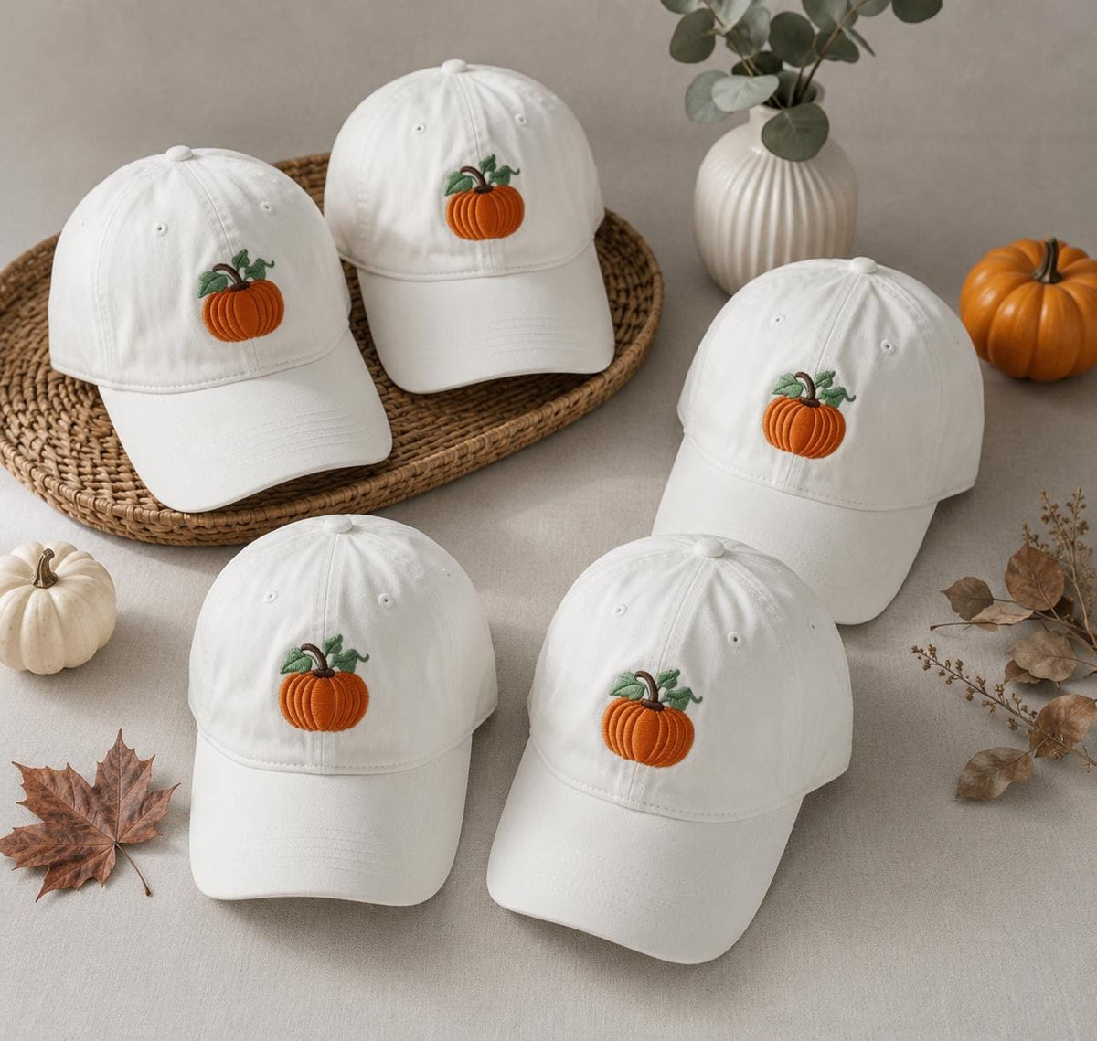 Embroidered Pumpkin Dad Hat - Neutral Fall Harvest & Thanksgiving Cap