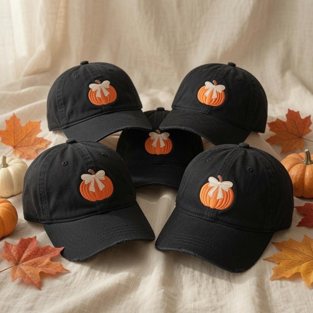 Cute Bow Pumpkin Embroidered Hat - Coquette Aesthetic Fall Dad Cap
