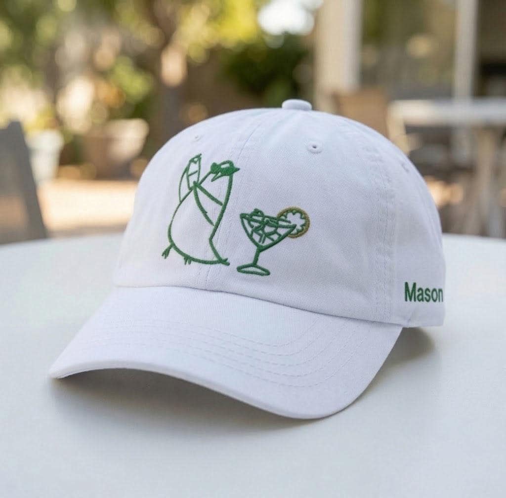 Custom Bird & Cocktail Hat, Embroidered Beach Club Cap, Personalized Side Name Hat, Funny Summer Vacation Gift, Bachelorette Trip Hat
