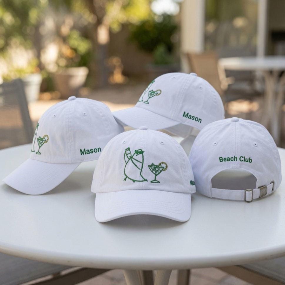 Custom Bird & Cocktail Hat, Embroidered Beach Club Cap, Personalized Side Name Hat, Funny Summer Vacation Gift, Bachelorette Trip Hat