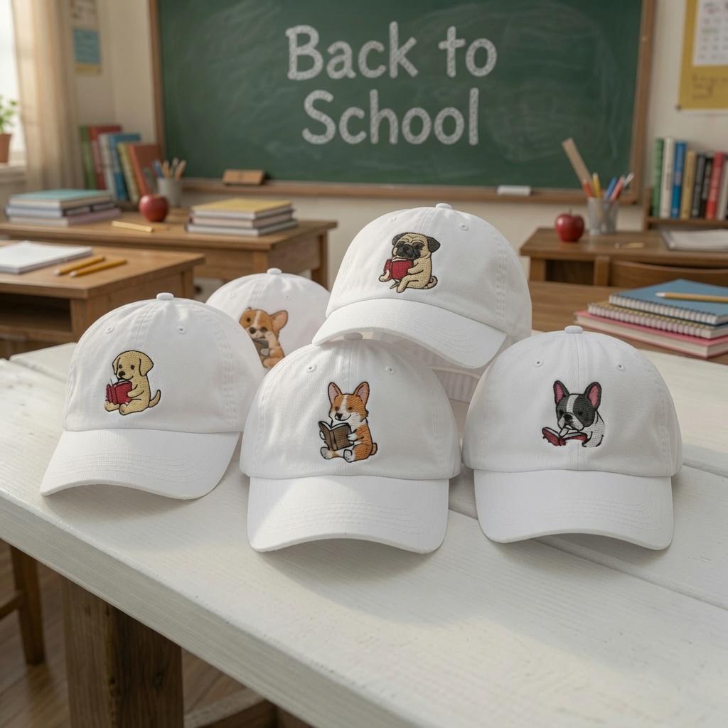 Reading Dog Embroidered Hat, Cute Puppy Book Lover Baseball Cap, Reader Gift