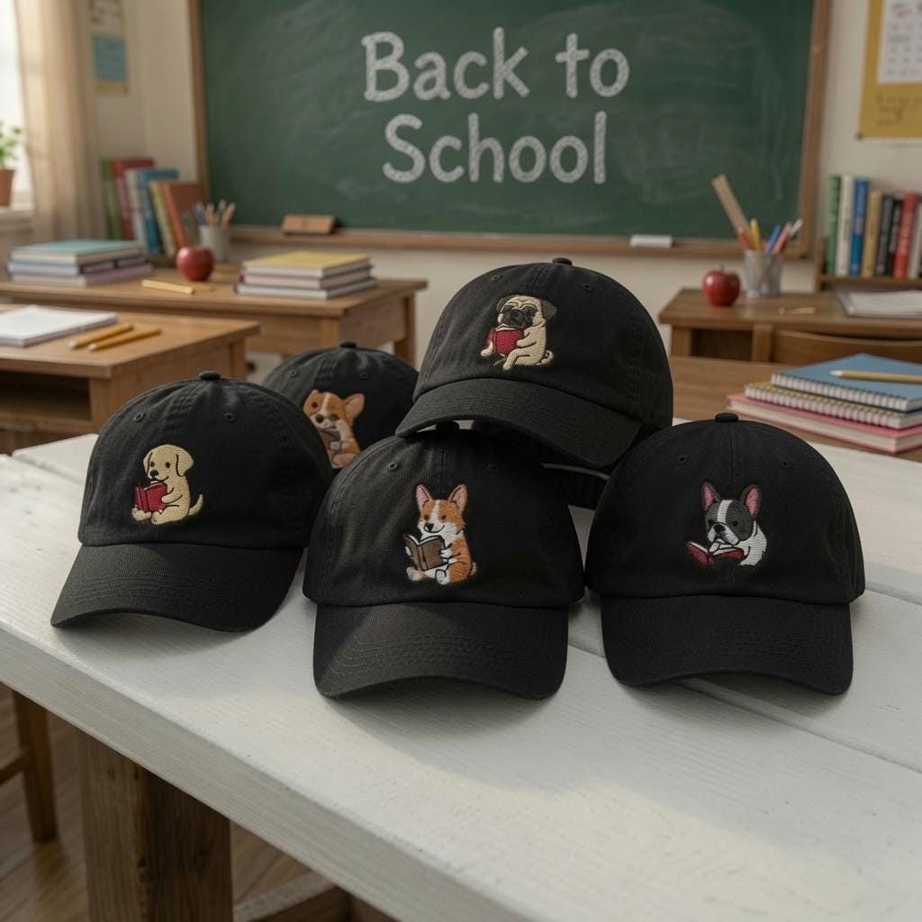 Reading Dog Embroidered Hat, Cute Puppy Book Lover Baseball Cap, Reader Gift
