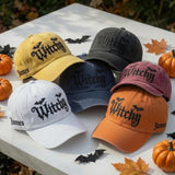Custom Name Witchy Embroidered Hat, Witchy Halloween Baseball Cap, Gothic Bat Washed Dad Hat, Spooky Season Gift, Witch Aesthetic Cap
