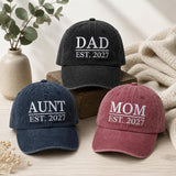 Custom Family Block Letter Embroidered Hat - Mom, Dad & Baby Reveal Cap