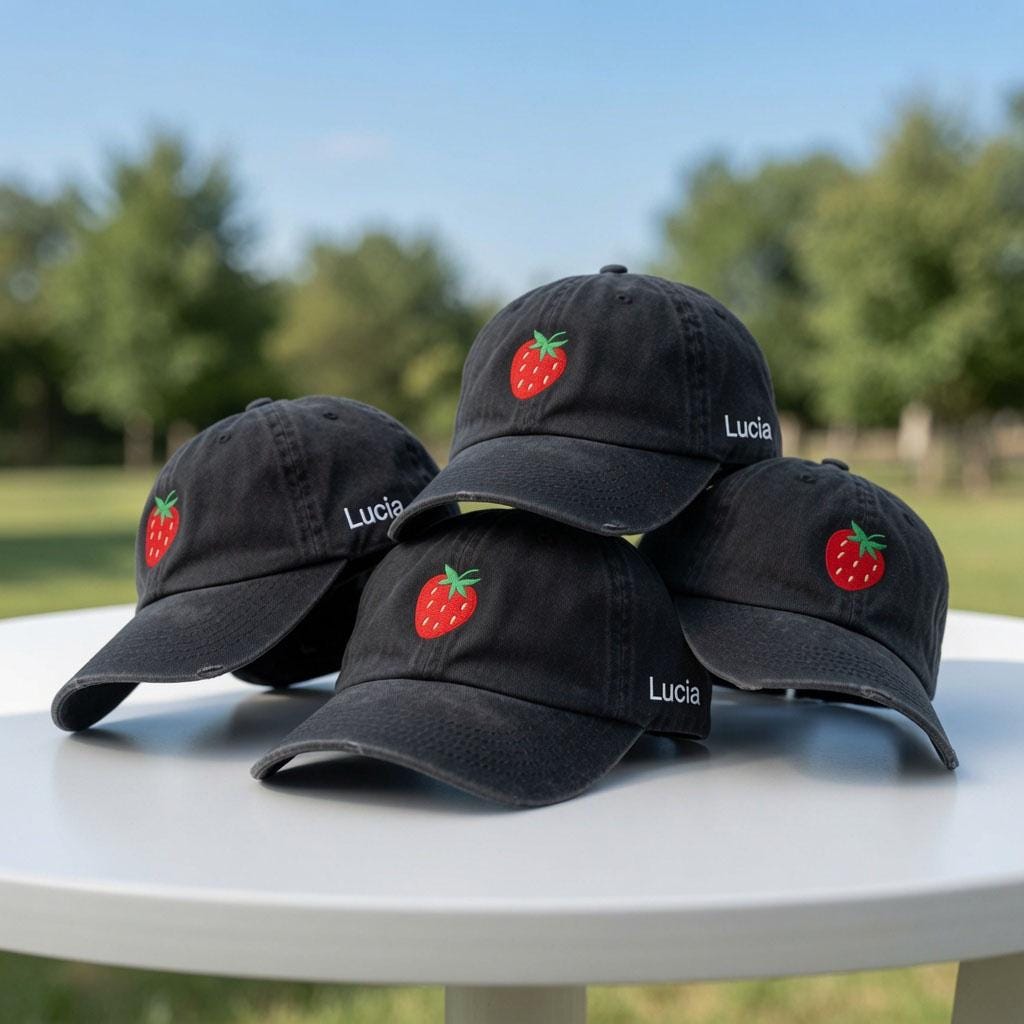 Custom Strawberry Hat, Embroidered Fruit Cap, Personalized Side Name Hat, Cute Strawberry Gift, Aesthetic Fruit Dad Hat, Berry Lover Cap