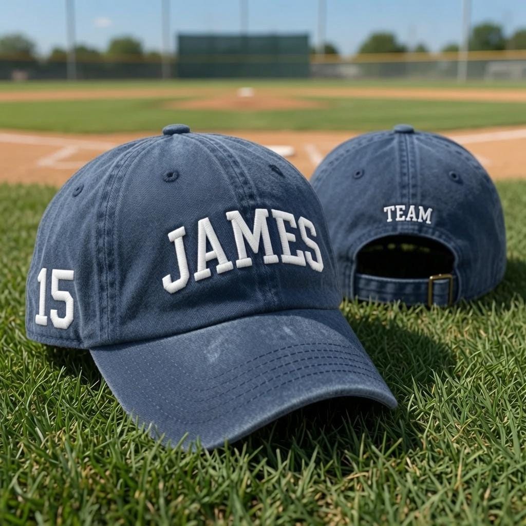 Custom Jersey Number Sports Embroidered Hat - Personalized Team Player & Dad Cap