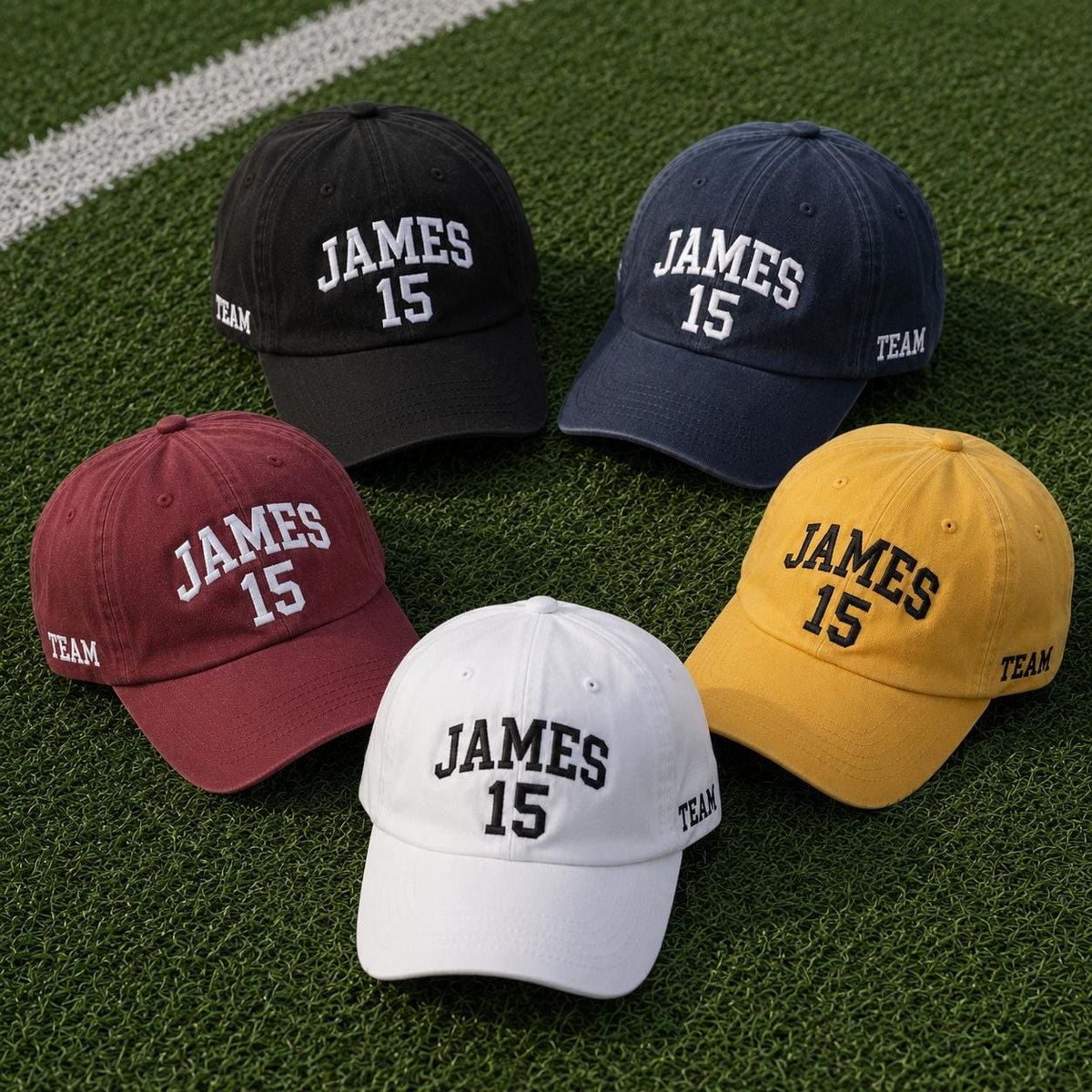 Custom Team Sports Embroidered Hat - Personalized Name & Jersey Number Cap