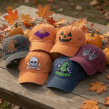 Custom Icon Halloween Embroidered Hat - Spooky Witch & Skull Dad Cap