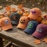 Custom Icon Halloween Embroidered Hat - Spooky Witch & Skull Dad Cap