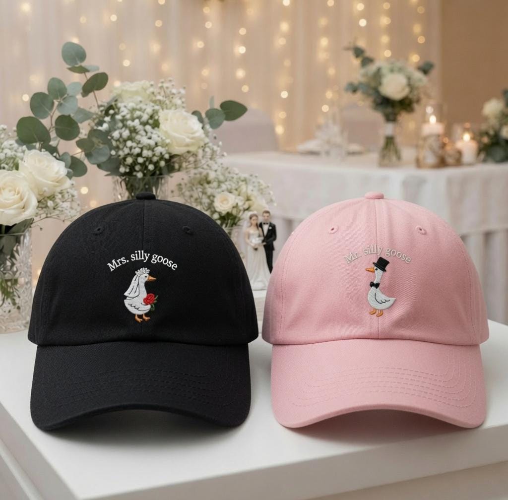 Personalized Goose Couple Embroidered Hats, Matching Bride and Groom Baseball Caps, Wedding Gift