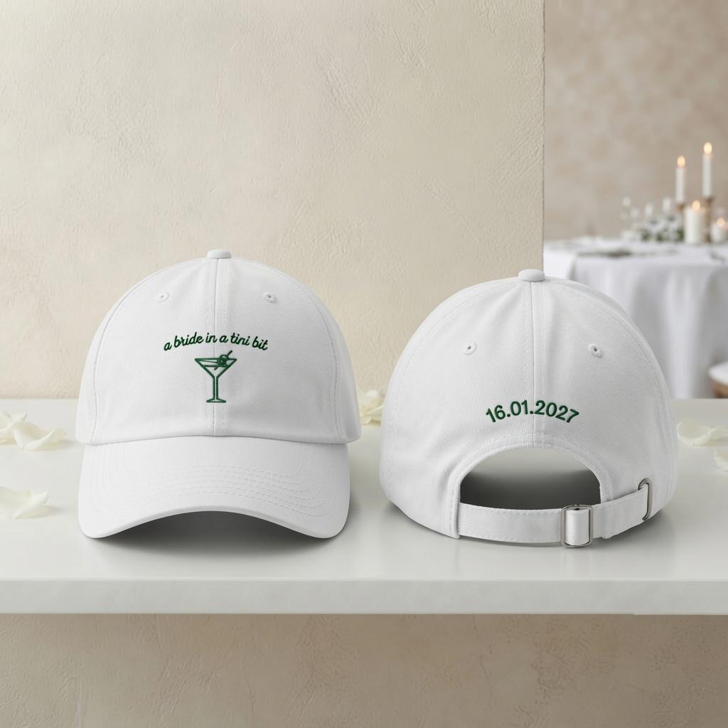 Personalized Bride Martini Embroidered Hat, Custom Bachelorette Cocktail Baseball Cap