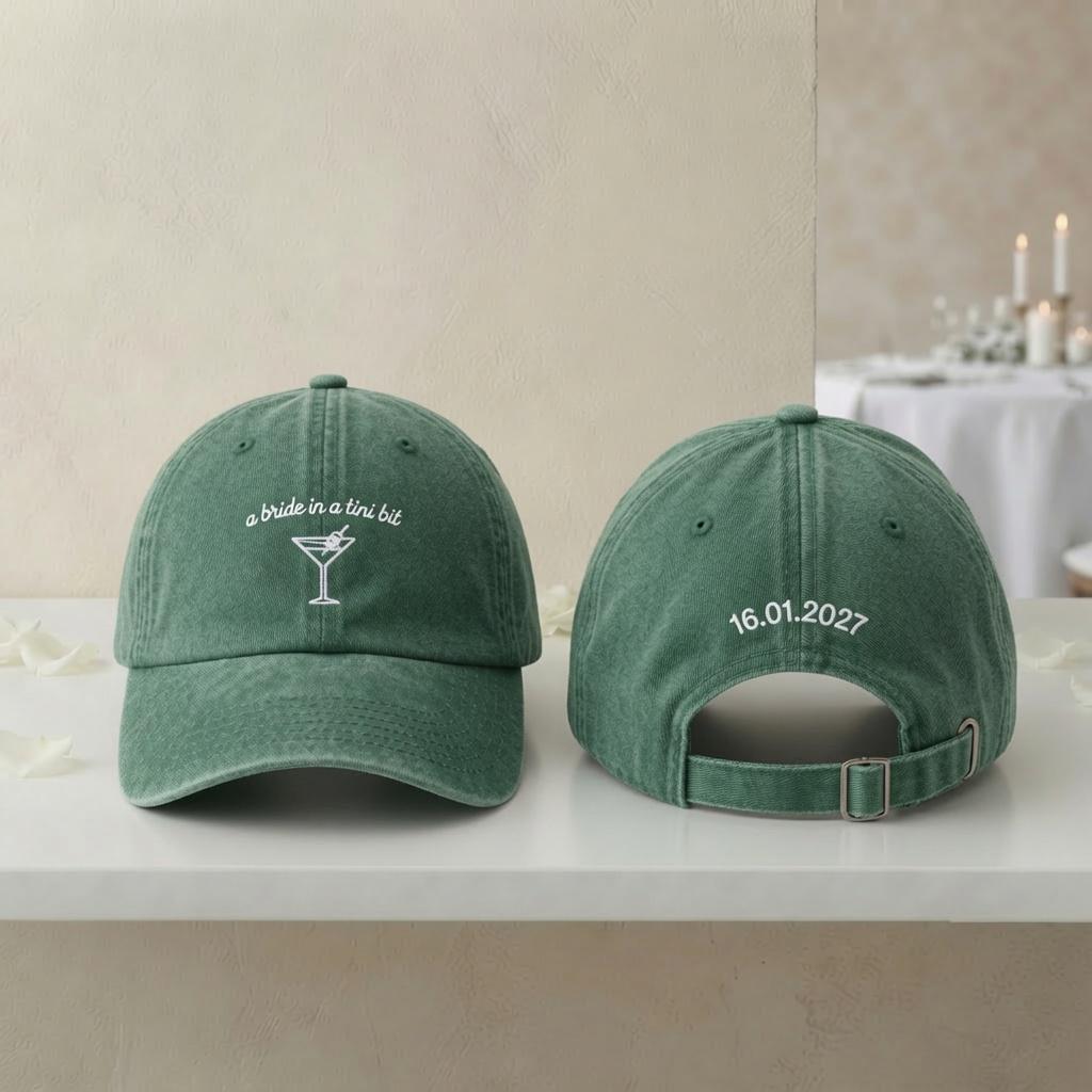 Personalized Bride Martini Embroidered Hat, Custom Bachelorette Cocktail Baseball Cap