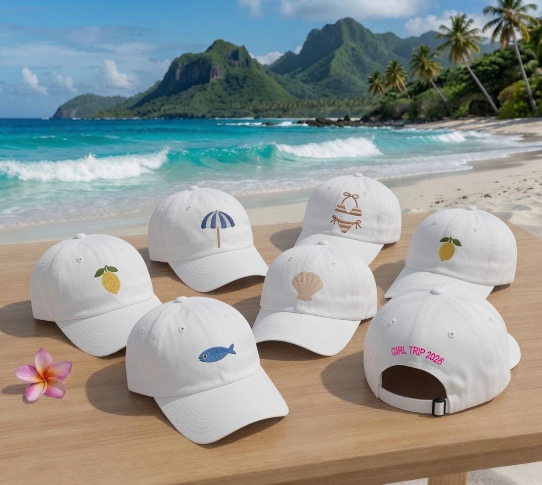 Matching Beach Vacation Embroidered Hat, Personalized Girls Trip Baseball Cap, Coastal Summer Gift
