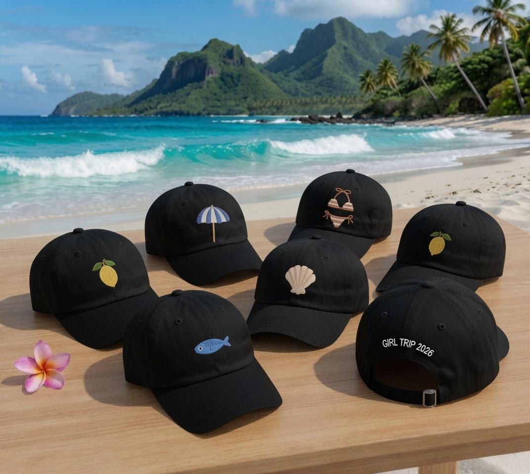 Matching Beach Vacation Embroidered Hat, Personalized Girls Trip Baseball Cap, Coastal Summer Gift