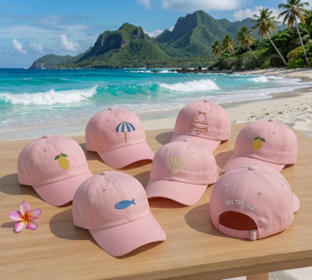 Matching Beach Vacation Embroidered Hat, Personalized Girls Trip Baseball Cap, Coastal Summer Gift