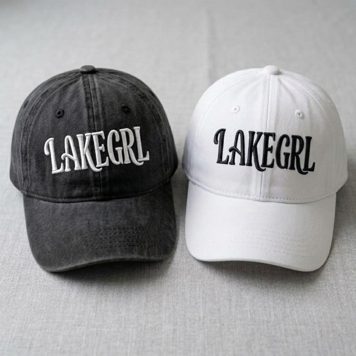 Lake Girl Embroidered Hat, Vintage Washed Cotton Baseball Cap, Summer Lake Vacation Gift