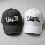 Lake Girl Embroidered Hat, Vintage Washed Cotton Baseball Cap, Summer Lake Vacation Gift