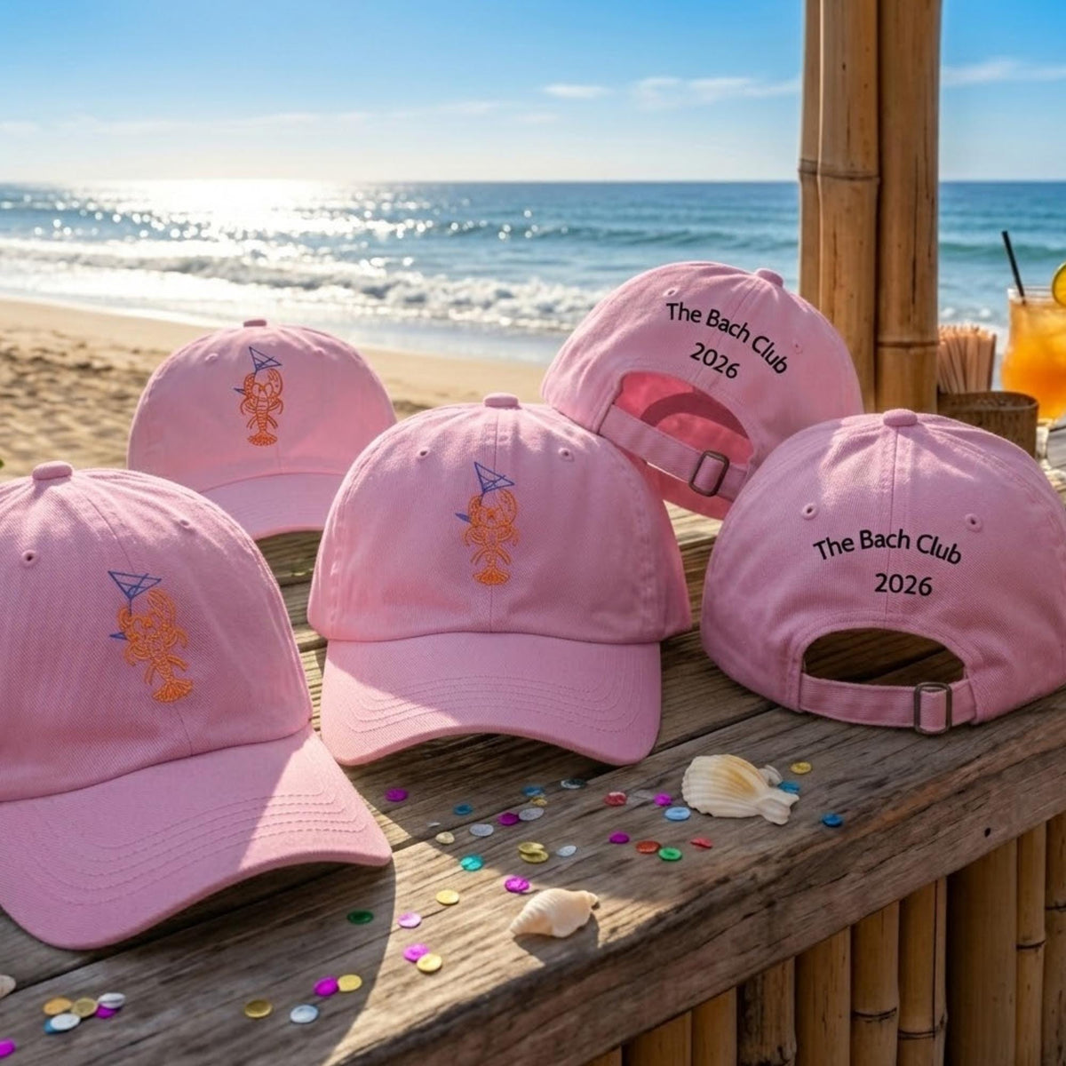 Embroidered Lobster Martini Bach Club Hat, Bachelorette Bridal Baseball Cap