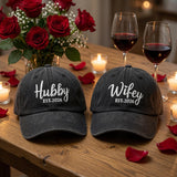 Matching Husband Wife Embroidered Hats, Custom Couple Cotton Baseball Caps, Wedding Gift
