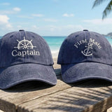 Matching Captain and First Mate Embroidered Hats, Nautical Couple Baseball Caps, Boating Gift
