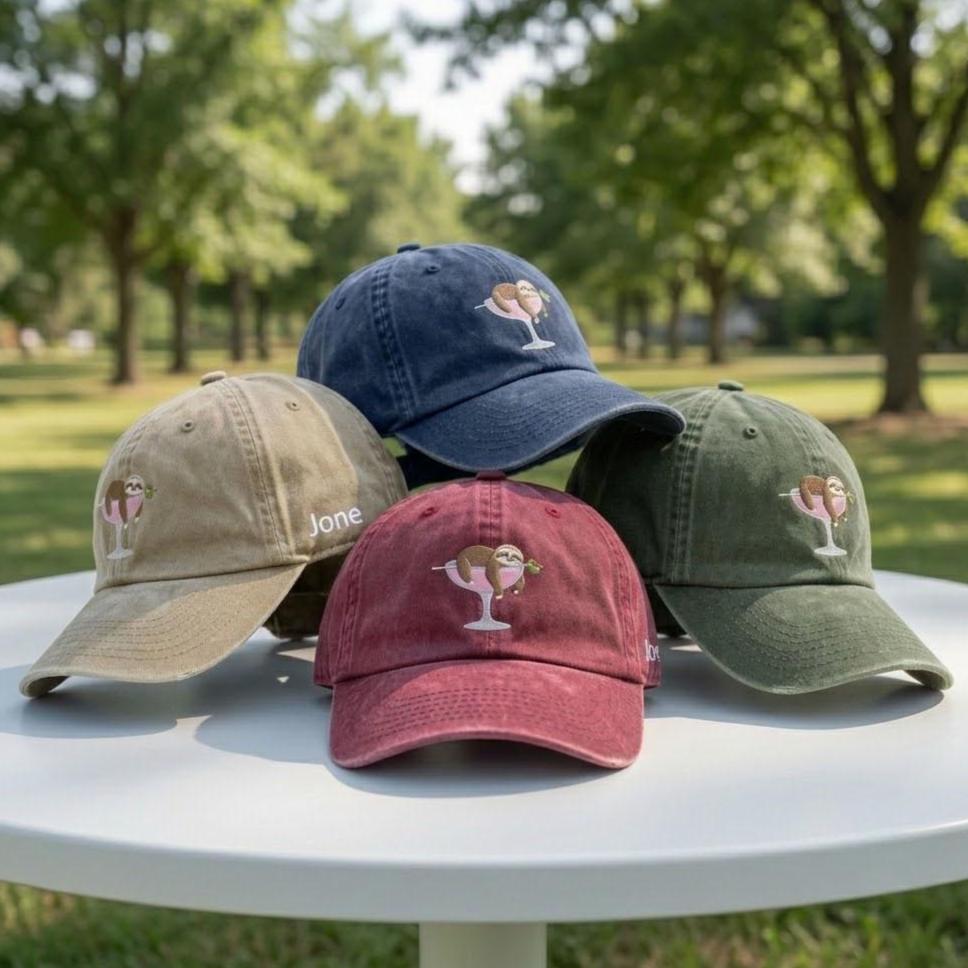 Custom Sloth Cocktail Hat, Embroidered Animal Cap, Personalized Side Name Dad Hat,Cute Sloth Lover Gift,Funny Vacation Cap,Drink Lover Merch