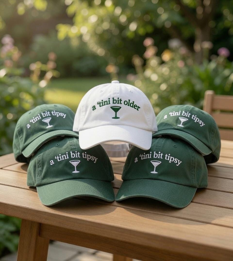 Custom A Tini Bit Tipsy Embroidered Hat, Martini Birthday Group Cap, 21st 30th 40th Birthday Cocktail Dad Hat, Bachelorette Party Cap