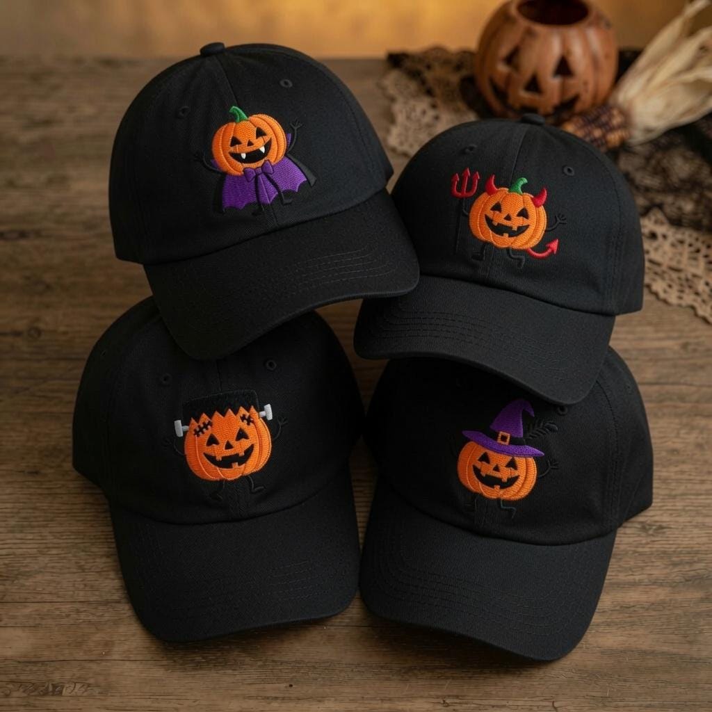 Custom Pumpkin Embroidered Halloween Hat, Cute Witchy Fall Baseball Cap, Autumn Gift