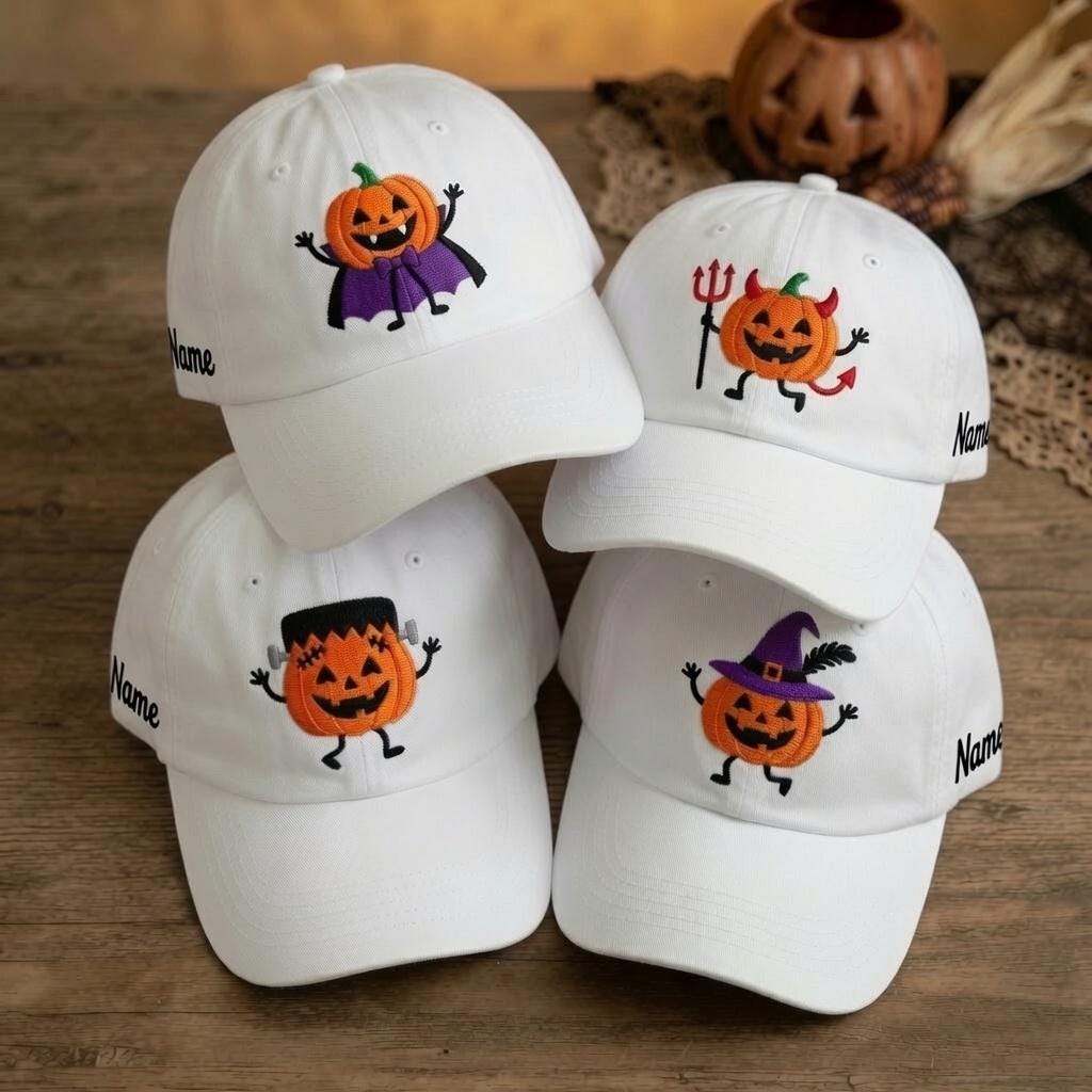 Custom Pumpkin Embroidered Halloween Hat, Cute Witchy Fall Baseball Cap, Autumn Gift