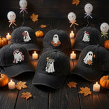 Floral Ghost Embroidered Halloween Hat, Cute Spooky Cotton Baseball Cap, Autumn Gift