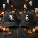 Floral Ghost Embroidered Halloween Hat, Cute Spooky Cotton Baseball Cap, Autumn Gift
