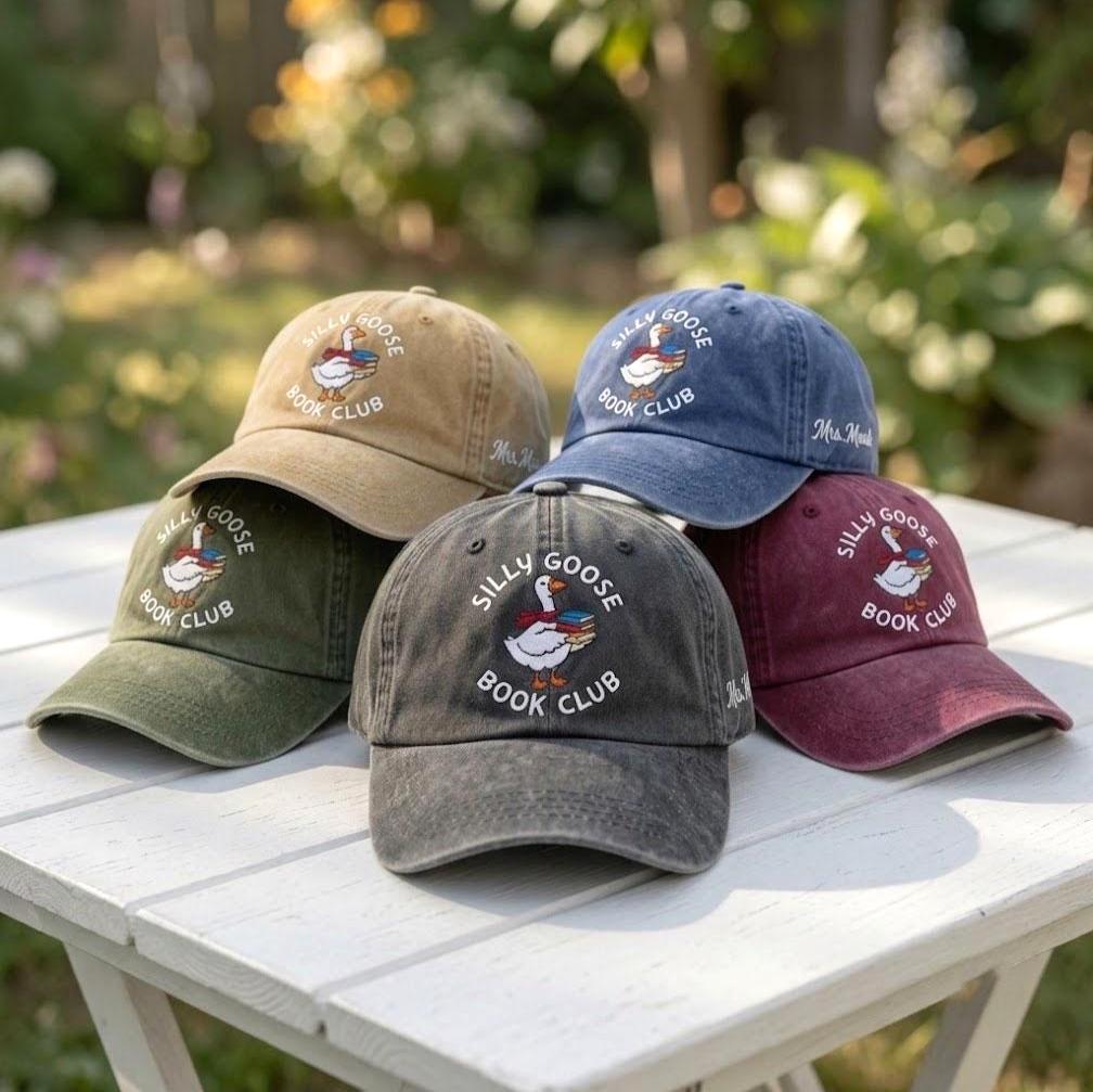 Silly Goose Book Club Hat, Embroidered Bookish Dad Cap, Funny Reading Gift, Personalized Librarian Cap, Custom Name Side, Fall Hat