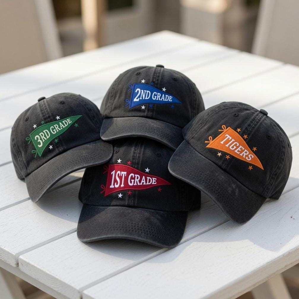 Custom Grade Level Hat, Personalized Teacher Pennant Cap, Back to School Teacher Gift, Custom School Spirit Hat, Elementary Teacher Cap