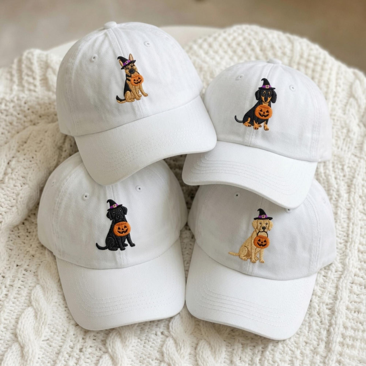 Custom Halloween Dog Embroidered Hat, Personalized Pet Name Spooky Baseball Cap