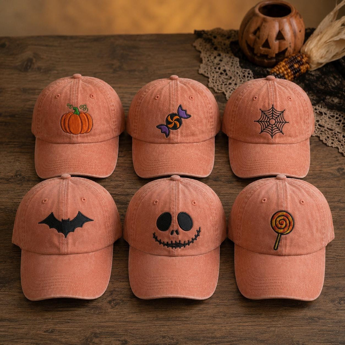 Custom Halloween Ghost Pumpkin Embroidered Hat, Personalized Fall Baseball Cap, Matching Family Gift