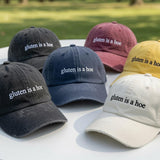 Custom Gluten Is A Hoe Embroidered Hat, Funny Celiac Disease Baseball Cap, Gluten Free Funny Dad Hat, Funny Food Allergy Gift Cap