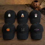 Mini Halloween Icons Embroidered Hat, Ghost Pumpkin Black Cat Baseball Cap, Spooky Gift
