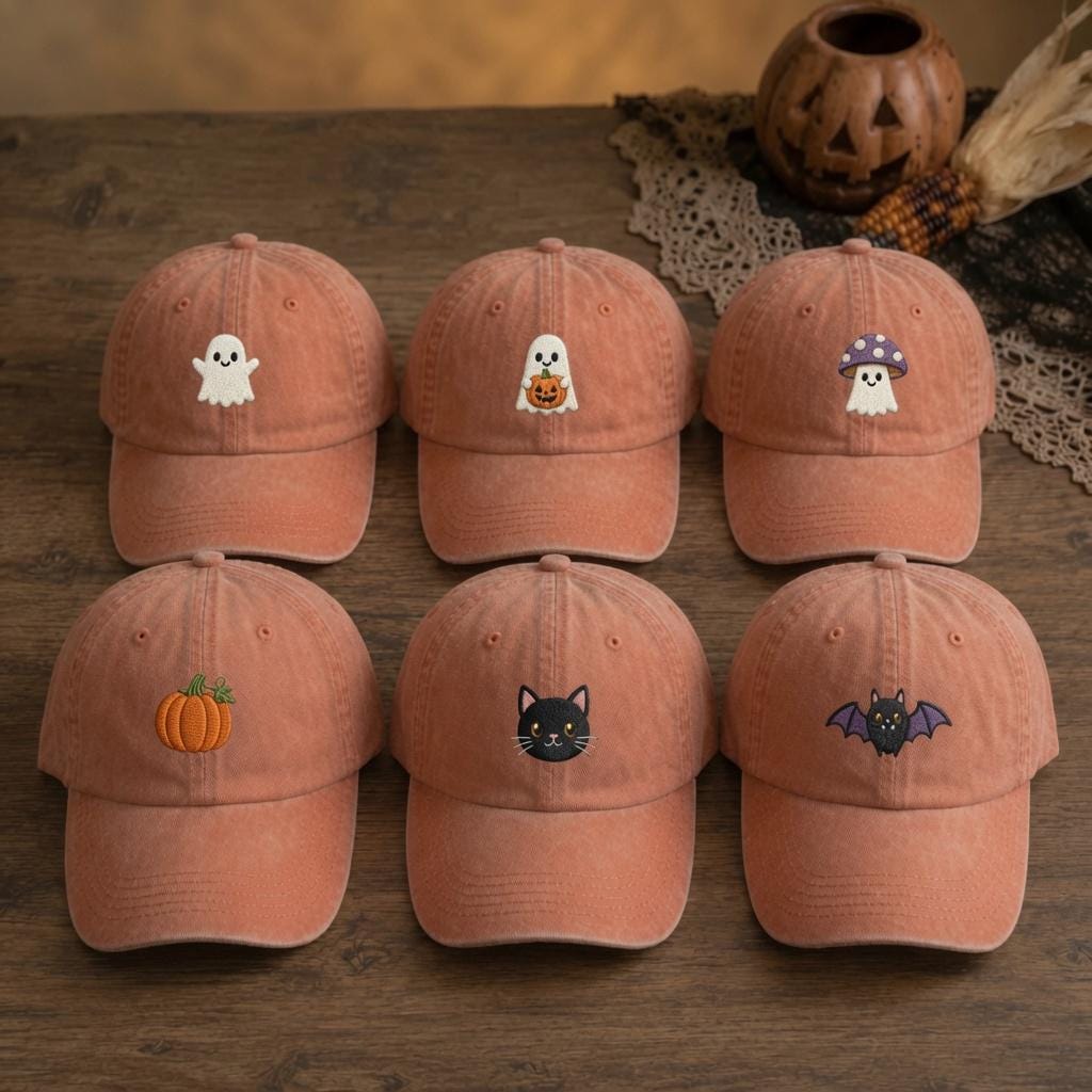 Mini Halloween Icons Embroidered Hat, Ghost Pumpkin Black Cat Baseball Cap, Spooky Gift