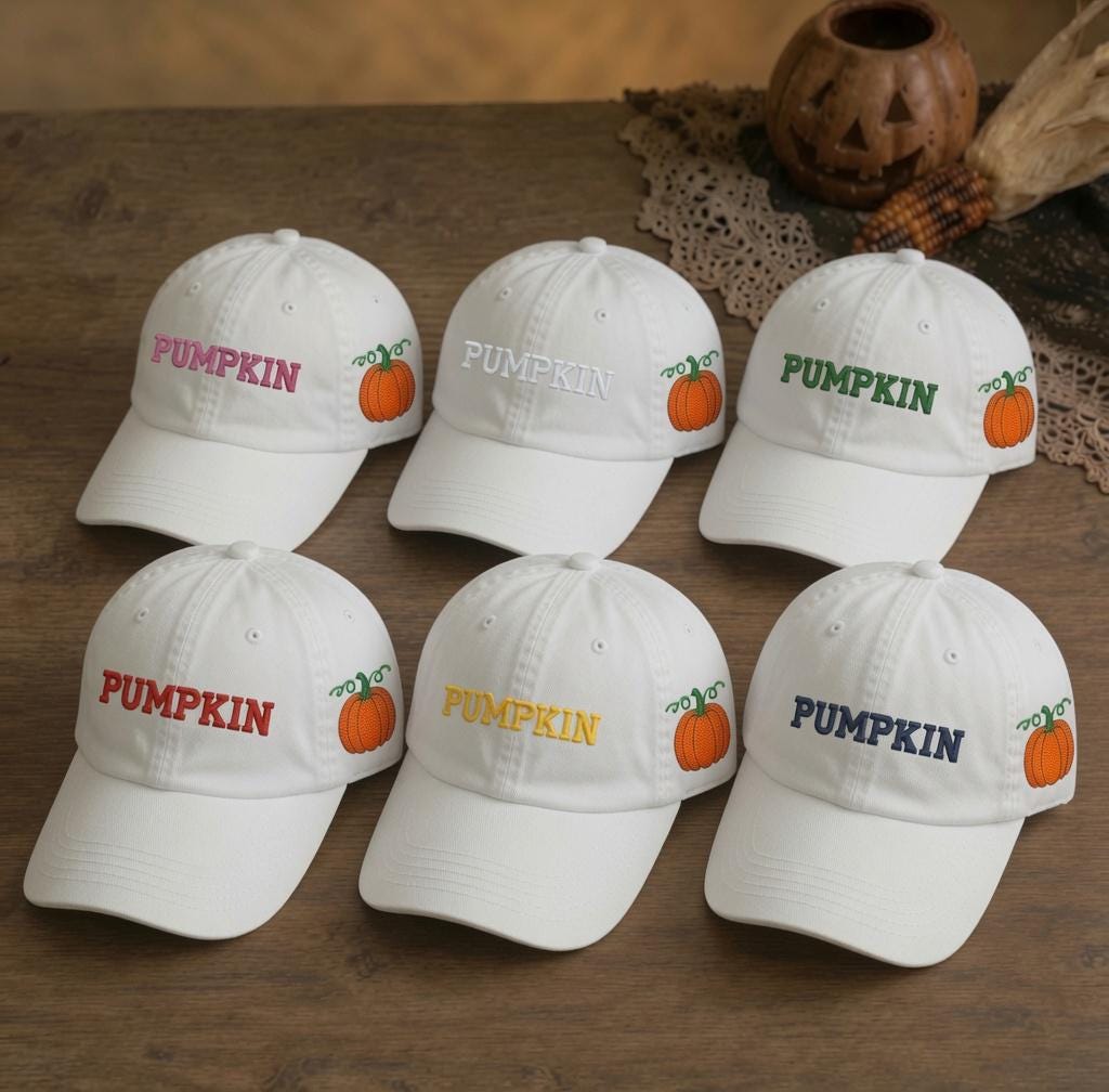 Personalized Pumpkin Halloween Embroidered Hat, Custom Matching Fall Baseball Cap, Family Gift