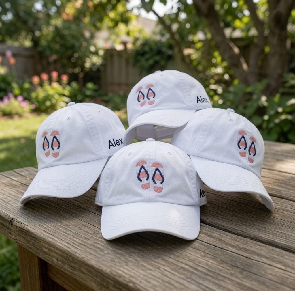 Custom Name Flip Flop Baseball Cap, Personalized Embroidered Vintage Dad Hat, Summer Beach Vacation Hat, Custom Name Embroidered Cap