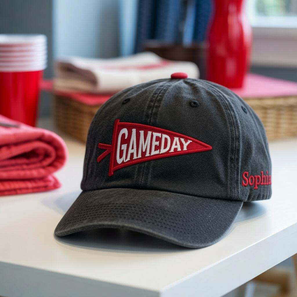 Embroidered Custom Team Baseball Cap, Hat for Game Day Fans, Game Day Apparel, Sports Team Hat, Team Mascot Script Embroidered Cap